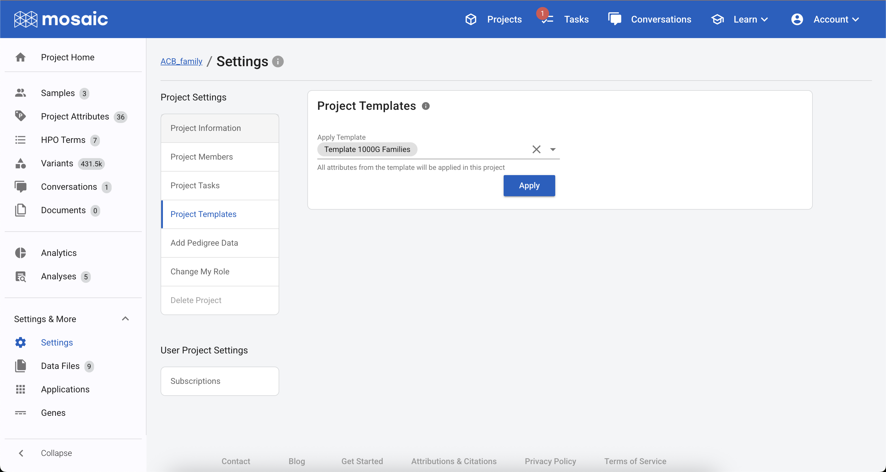 selecting a template